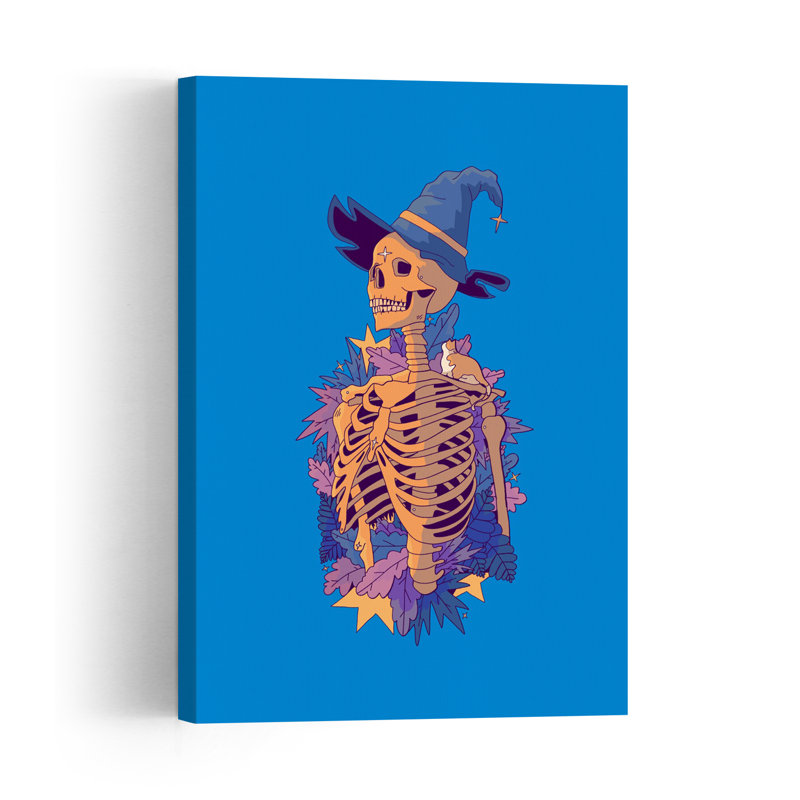 Whimsical Witch Skeleton Colorful Mystical Vibrant Squirrel Autumn Nature Wall Art Print 1 Piece Wrapped Canvas Wall Art