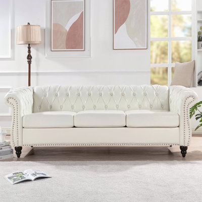 84.65" Rolled Arm Chesterfield 3 Seater Sofa