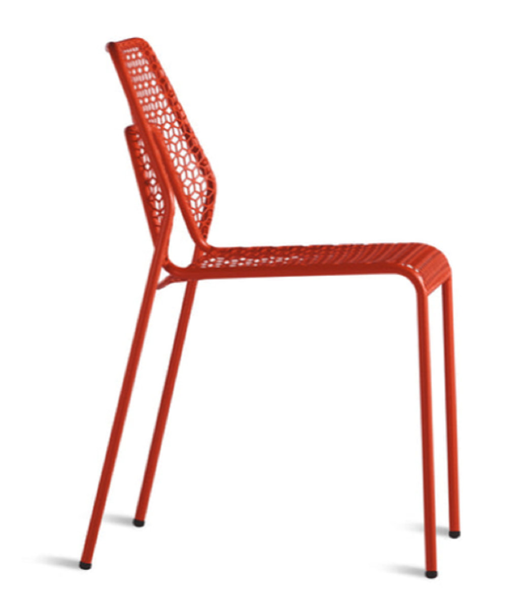 Hot Mesh Premium All-Weather Wicker Outdoor Stacking Dining Side Chair, Humble Red