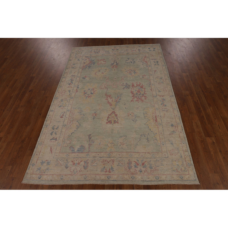 Light Green Oushak Vegetable Dye Turkish Rug