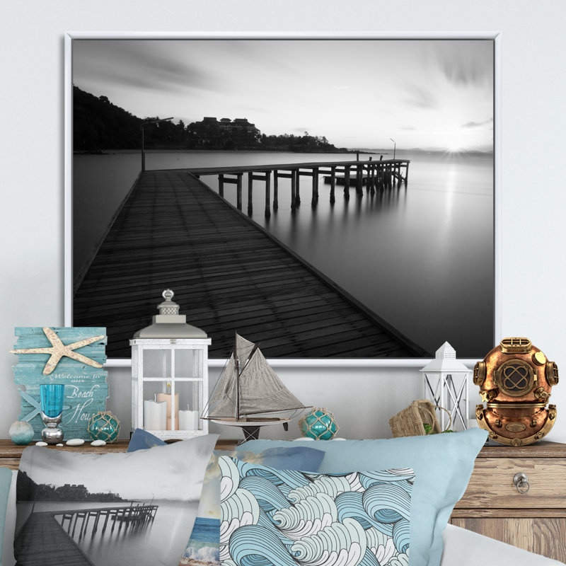 Pont noir et blanc - Peinture sur toile, H 12 po x l 20 po x P 1 po, Cadre flottant blanc