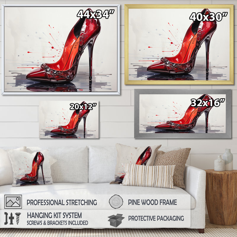 " Black And Red High Heels Symphony VIII " by Designart, 16" H x 32" W, Toile tendue