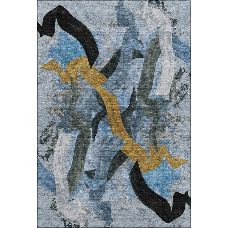 Premium Machine Washable Mayfield AMF2191 abstract Rug, Denim, 10' x 14'