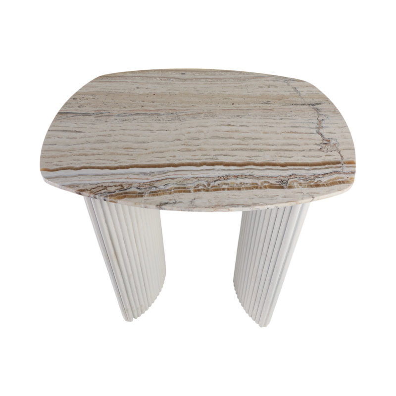 24"Catalina Travertine&Fluted Wood Accent Table/Kd