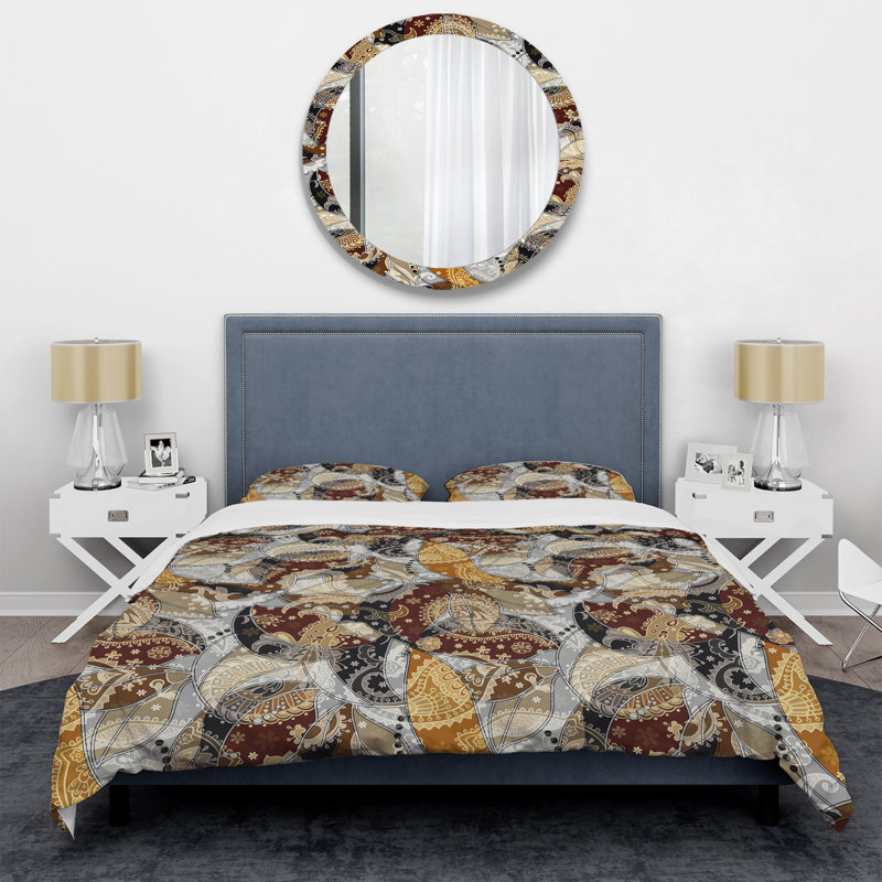 Cachemire floral doré - ensemble de housse de couette abstrait - microfibre de polyester