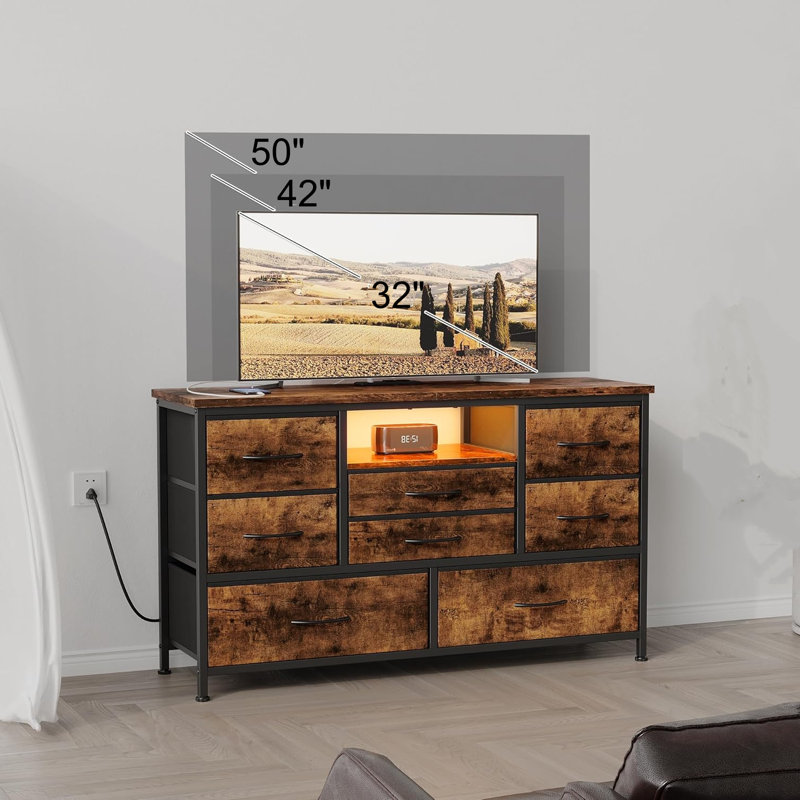 Metal 120.4cm W 8 - Drawer Chest of Drawers, Brown