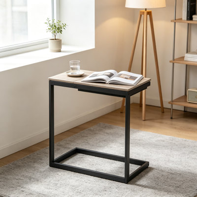 Table d'appoint en forme de C avec plateau inclinable réglable, table de chevet moderne pour petits espaces, compartiment de rangement dissimulé, structure métallique robuste