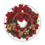 Holiday Wreath with Red and Gold Leaves, Ornaments, Pinecones and Velvet Bows