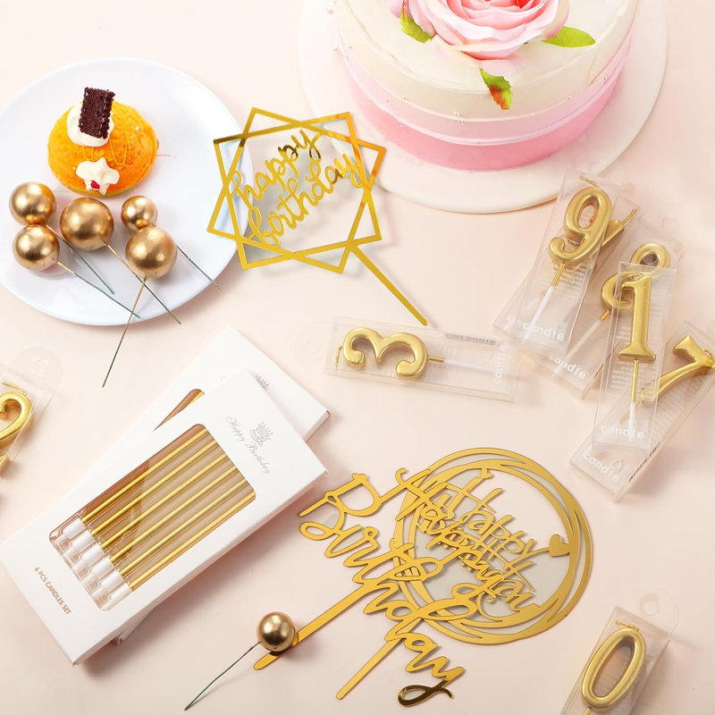 34 Pcs Gold Happy Birthday Cake Topper Decorations
