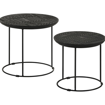 Modern Nesting Tables, Matte Black Finish, Mango Wood & Metal Construction, For Living Space 2 Iron, Use