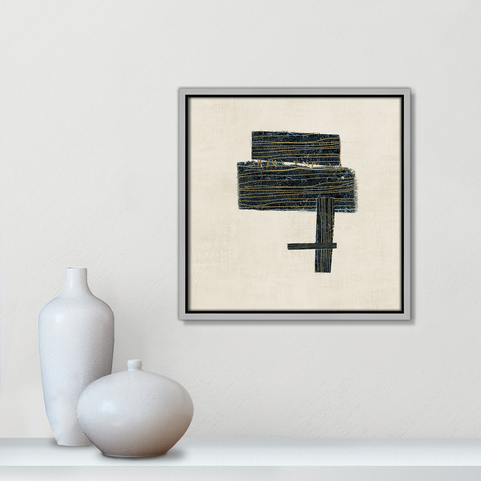 Copeland "Stitched I" Print, Silver, 13.5" H x 13.5" W