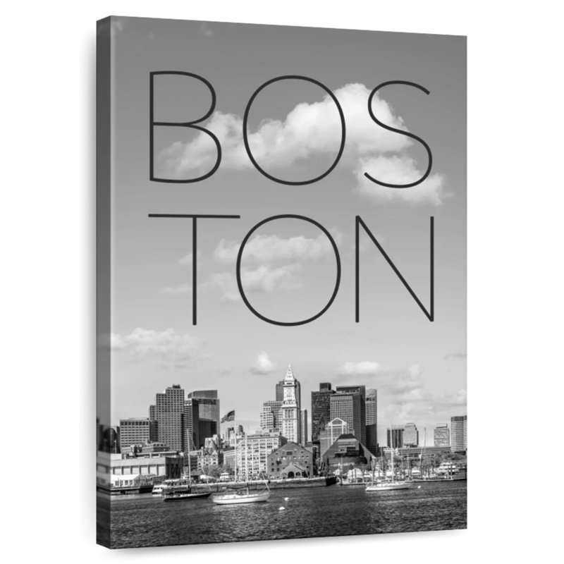 Aime Boston Skyline North End et quartier des affaires et texte, H 24 po x l 16 po