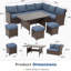 Canapé modulaire d'extérieur en osier 7 pièces 7 pièces avec coussins bleus avec repose-pieds et table de salle à manger-549565363