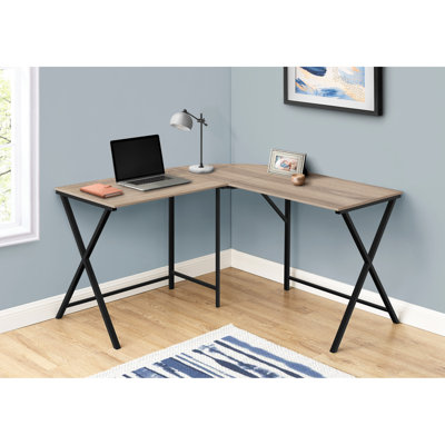 Bureau d'ordinateur debout pour bureau à domicile, l 48 po, taupe, bureau moderne disponible, longueur 48 po, avec tablettes, finition taupe, pieds en métal noir, poste de travail pour ordinateur portable