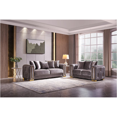 Shimmering Velvet Upholstery, And Metallic Gold Accents 3Pc Modern Living Room Set