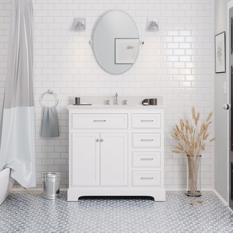 Ensemble de meuble-lavabo simple 36 po Ronnie, Blanc, Quartz