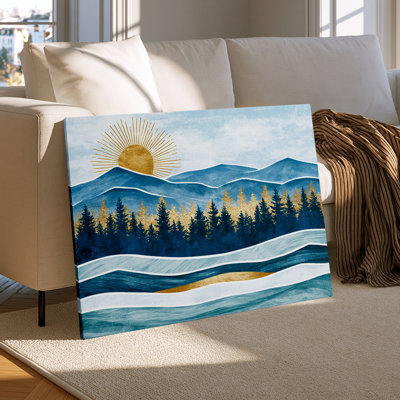  Blue Mountain Landscape Canvas Wall Art, Modern Nature Painting Decor