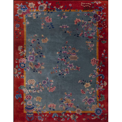 Wool 1920s Knotted Rectangle Chinese Antique - Art Deco Room Size Rug