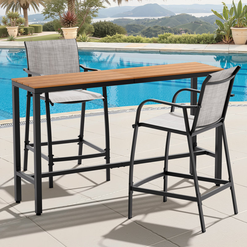 Ensemble repas d'extérieur pour 2 personnes (ensemble 3 pièces, table rectangulaire), Beige, Brun