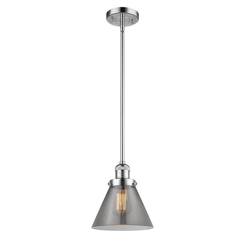 Luminaire suspendu conique à 1 lumière Mosley, Ampoule DEL 6 watts Vinage, Plaqué couleur fumée, Chrome poli