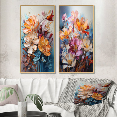 Multicolore brillant oiseaux de paradis fleurs - assortiment de bouquets d'art sur toile, ensemble de 2