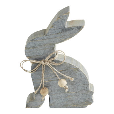 Bunny Hop Wooden Sitting Bunny Grey w/ Natural Beads