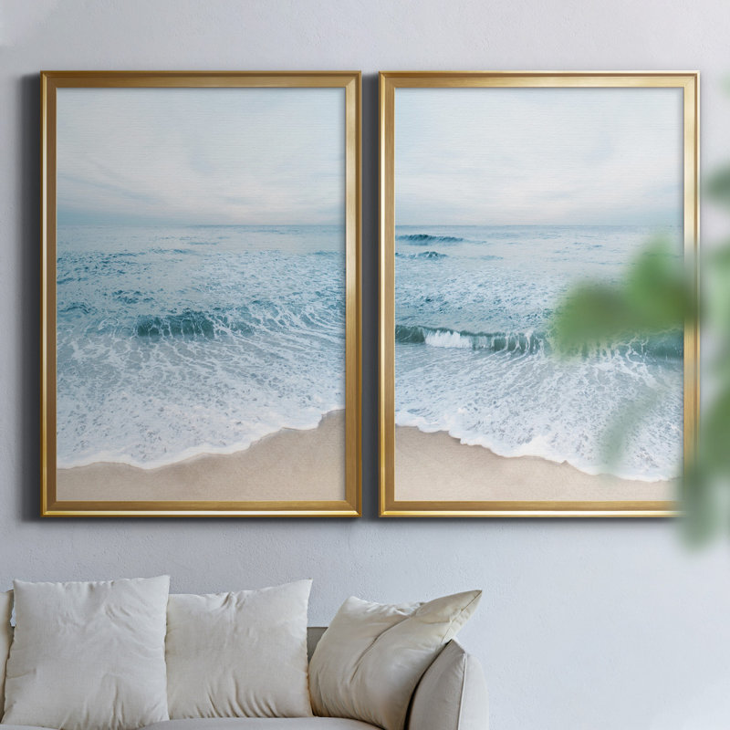 Tranquil Ocean I - ensemble de 2 reproductions, Aucun mat, H 26,5 po x l 73 po x P 1,5 po, Toile encadrée dorée