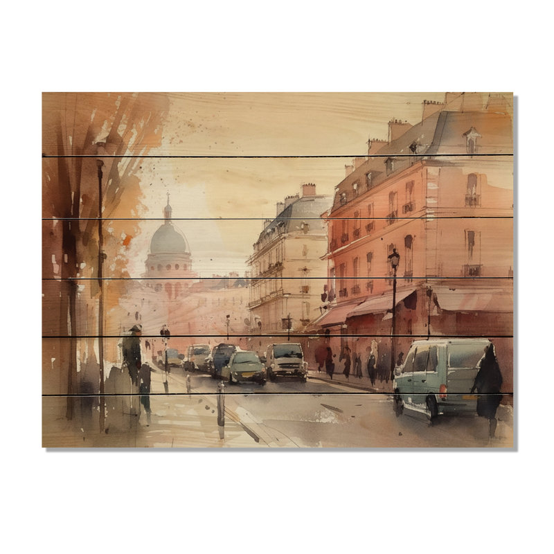 Aquarelle de Paris France III sur bois, H 10 po x l 20 po x P 0,78 po