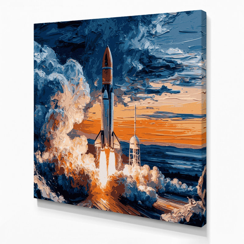 Space Rocket lance une toile murale bleue, H 12 po x l 12 po