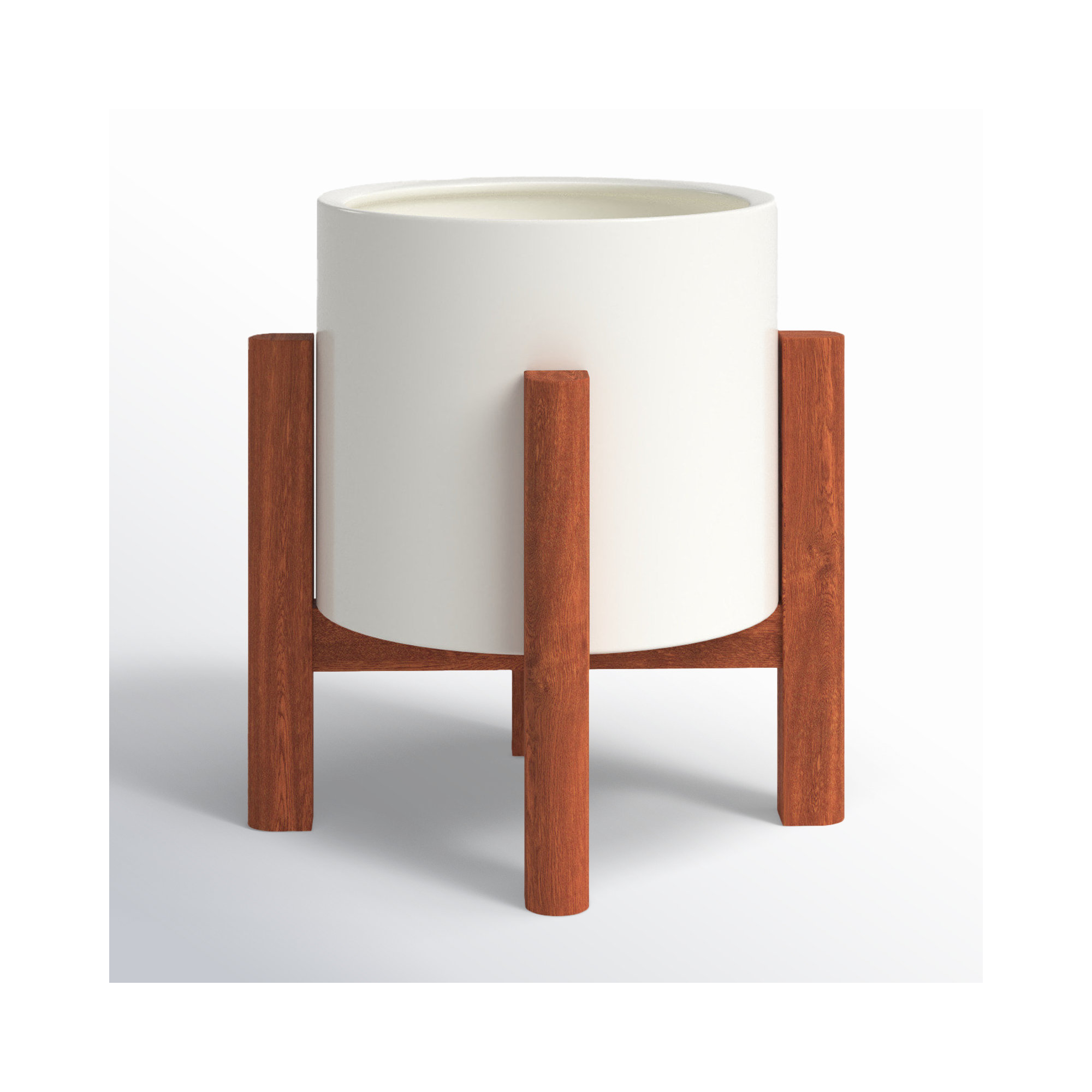 Finnegan Handmade Pot Planter, White/Walnut