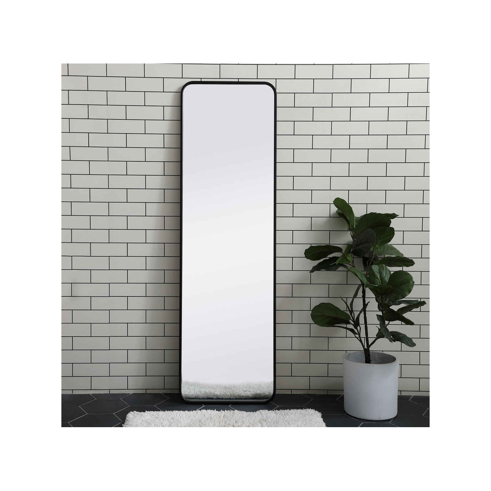 Sabine Metal Rounded Rectangle Wall Mirror, Black, 60" x 18"