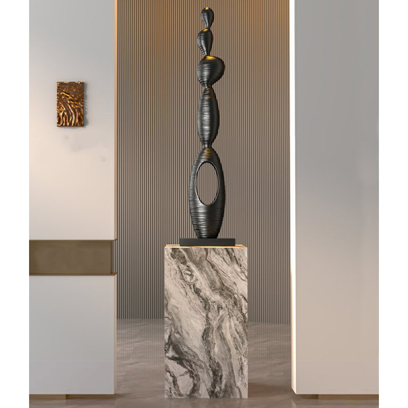 Abstract Art Sculpture Fiberglass Decorative Item, 47.24" H x 9.06" W x 5.91" D, Black