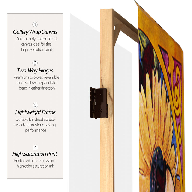 71" x 51.66" Tall Double Sided Four Seasons Canvas 4 Panel Room Divider, 6 ft Tall