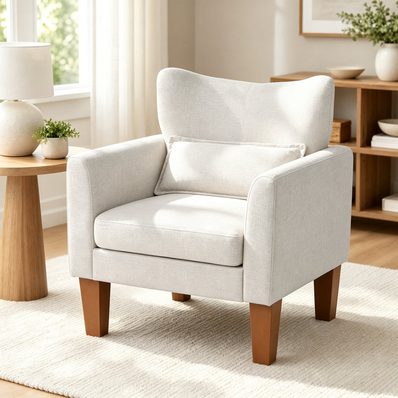 Chaise d'appoint moderne avec coussin et coussin de siège amovibles, pieds de soutien robustes, Beige, 2