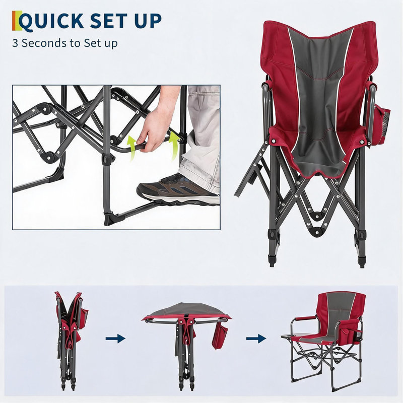 Chaises de camping surdimensionnées pour réalisateurs, jusqu'à 400 lb, 1, Red/Grey