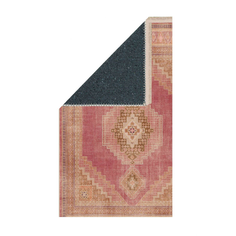 Tapis rétro fuchsia à médaillon rétro