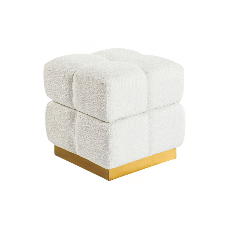 Tabouret de rangement carré de style contemporain avec finition beige et capitonnage