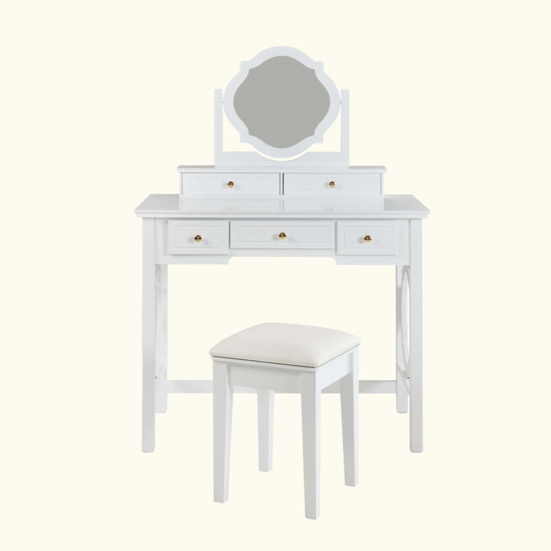 Coiffeuse compacte avec miroir réversible, coiffeuse avec tabouret, coiffeuse compacte pour petits espaces