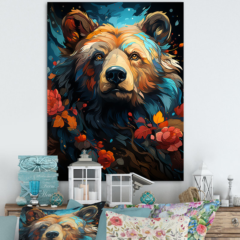Pop Art, impression d'ours grizzly - 106913, H 40 po x l 30 po x P 1,5 po, Toile tendue