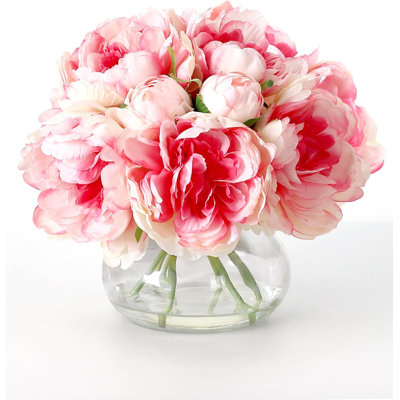 Pivoines en soie Real Touch dans un vase en verre