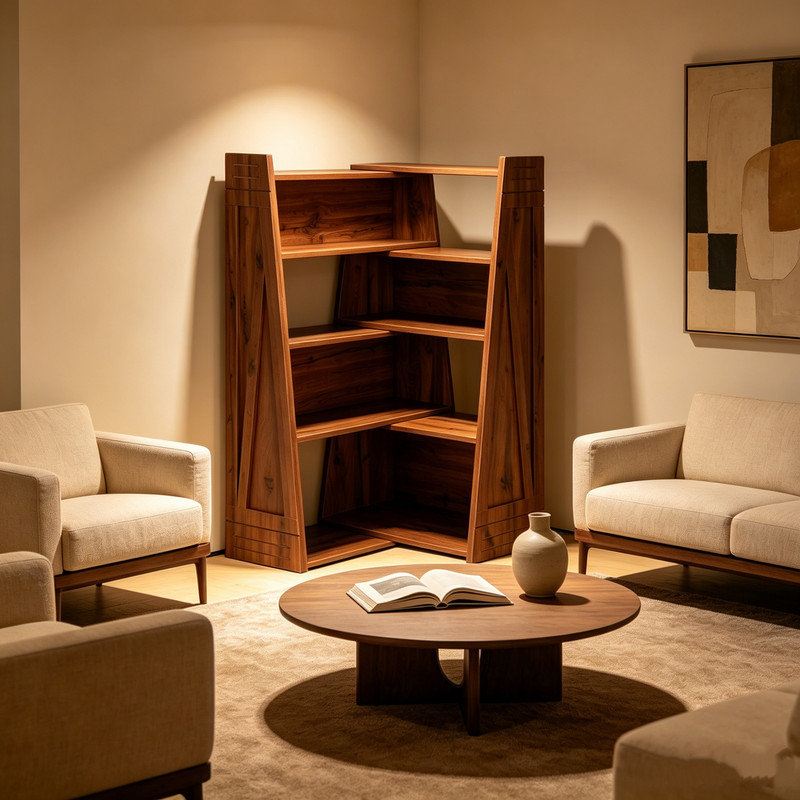Bibliothèque modulaire asymétrique ouverte en bois de noyer, étagère de rangement convertible, Brun