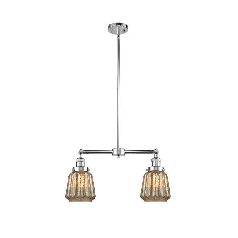Luminaire suspendu linéaire à 2 lumières pour îlot de cuisine Vinson, Plaqué mercure, Chrome poli, Ampoule non incluse