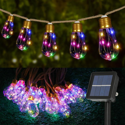 Solar Outdoor String Lights 24FT Vintage Rope Hemp Solar Lights With 20 Shatterproof Bulbs,8 Modes Solar Powered String Lights With Memory Function, Waterproof For Garden,Camping,Café