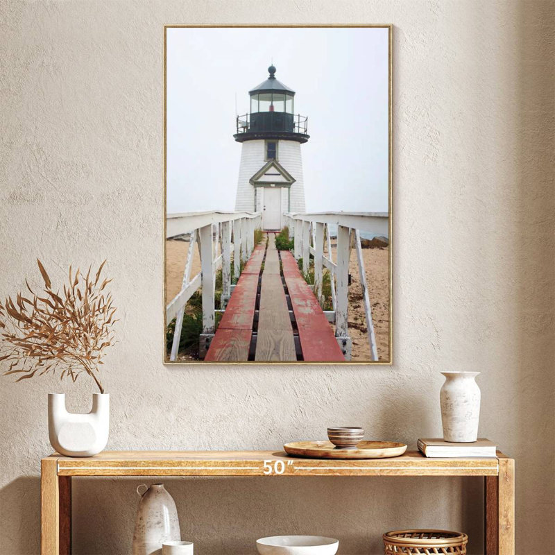 Phare de Brant Point, Floating Frame Natural Wood, 27" x 40"