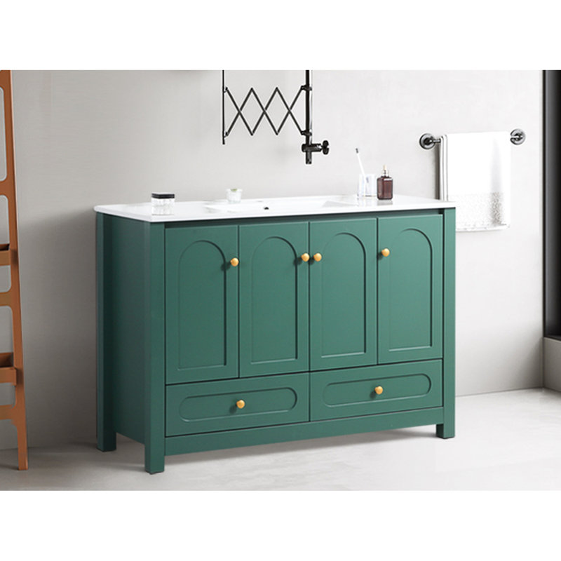 Meuble-lavabo 48 po avec lavabo en céramique - Rangement abondant 4 portes à fermeture en douceur et 2 tiroirs en bois massif pour une décoration élégante et moderne