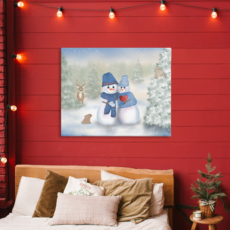«Snow In Love Snowman Couple», toile par Lynn Kellan, H 24 po x l 30 po