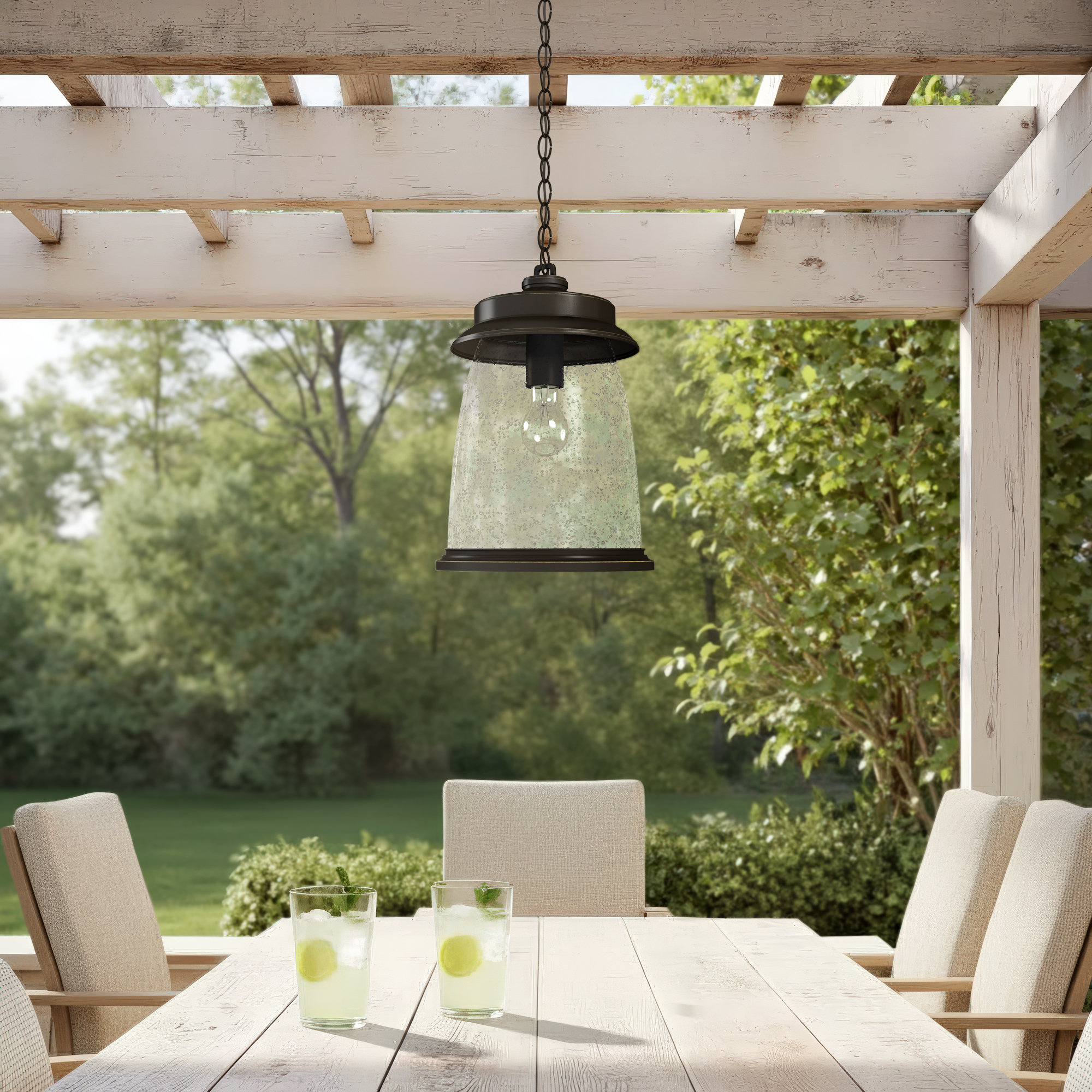 Seeded Outdoor Metal Hanging Lantern, Antique Bronze