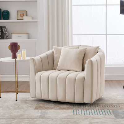 Fauteuil demi-tonneau surdimensionné pivotant à 360 ° et demi-canapé confortable avec 3 coussins, fauteuil club en velours capitonné en forme de citrouille pour le salon