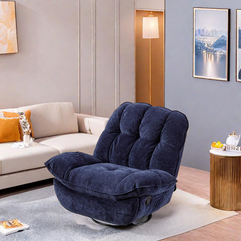 Mindil Upholstered Swivel Recliner, Blue