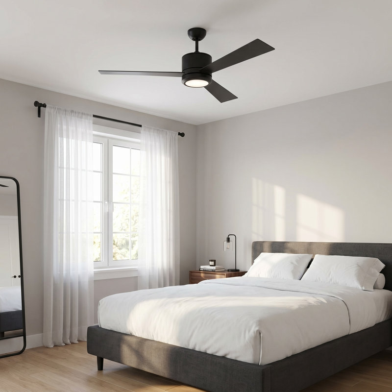 Tulsi Ceiling Fan with LED Lights, 52, Midnight Black